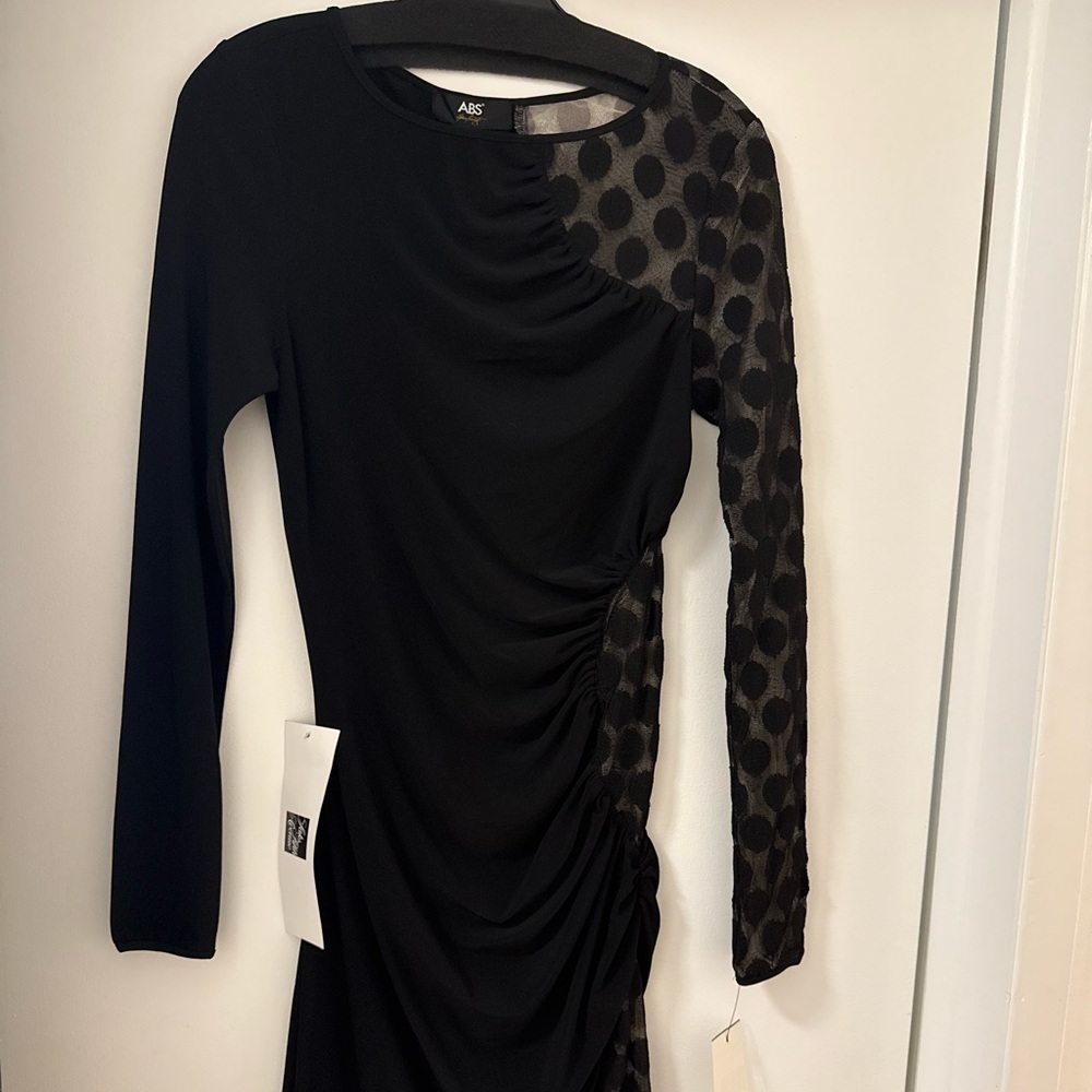 ABS Allen Schwartz Black Asymmetrical Sheath Dress